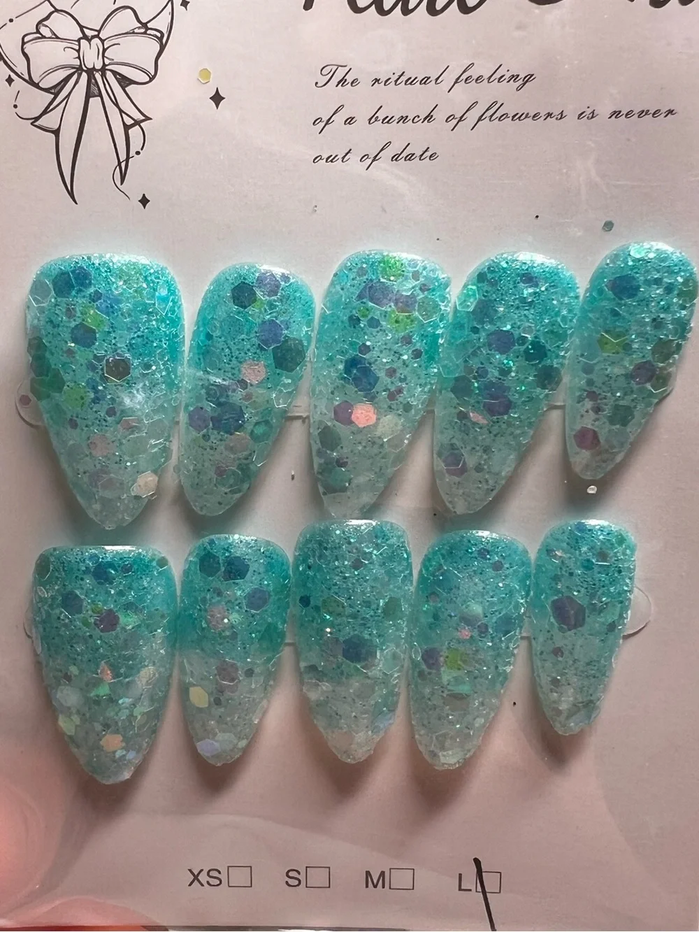 Turquoise Glitter Press-On Nails – Nail Art